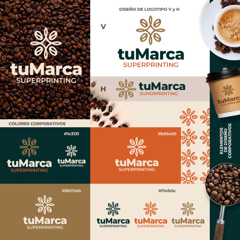 Ejemplo de diseño de logotipo e imagen corporativa, para emprendedor de nuevo negocio de Coffee Shop.